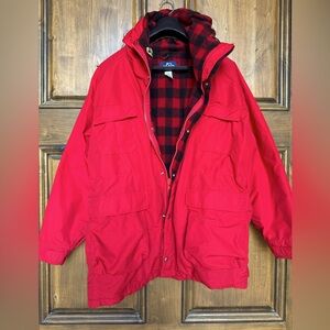 Woolrich/L.L Bean Red Men's Military Jacket with Plaid Interior